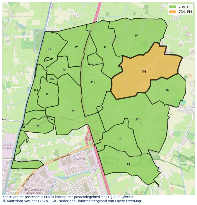 Afbeelding van het postcodegebied 7341 PM op de kaart.
