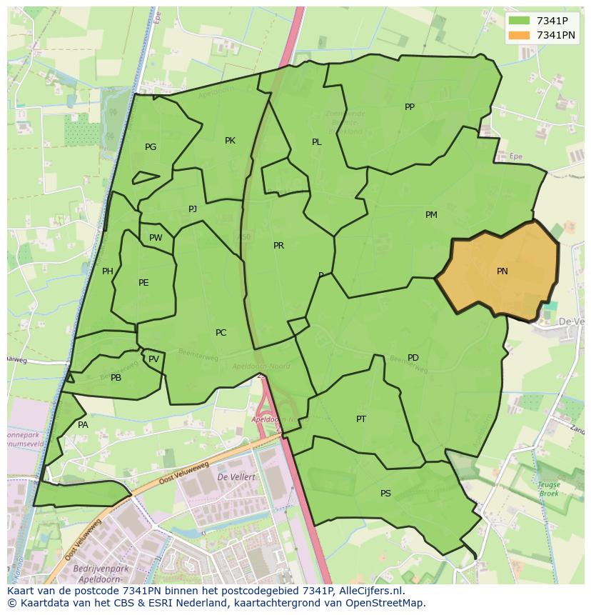 Afbeelding van het postcodegebied 7341 PN op de kaart.