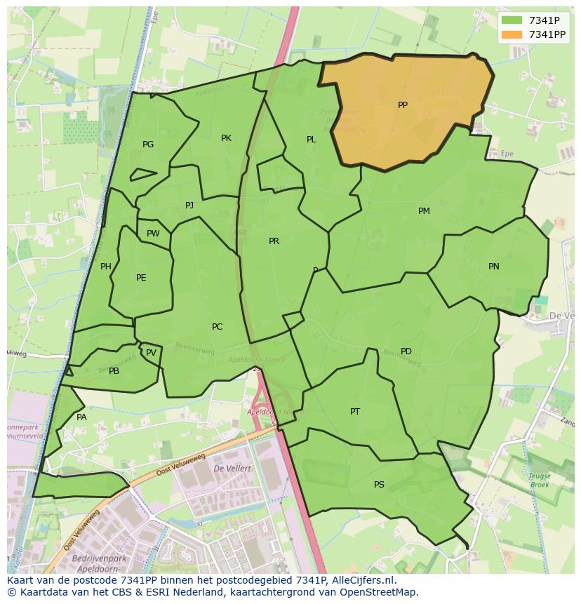 Afbeelding van het postcodegebied 7341 PP op de kaart.