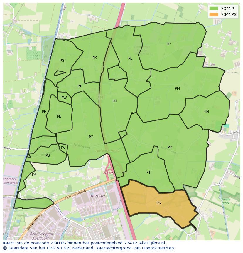 Afbeelding van het postcodegebied 7341 PS op de kaart.