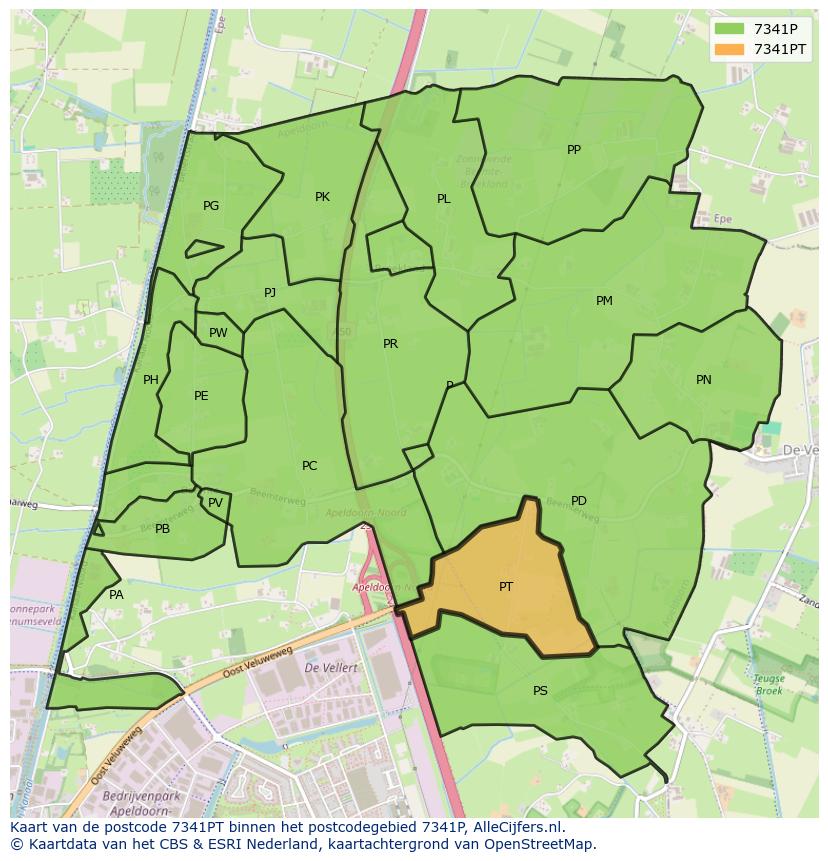 Afbeelding van het postcodegebied 7341 PT op de kaart.