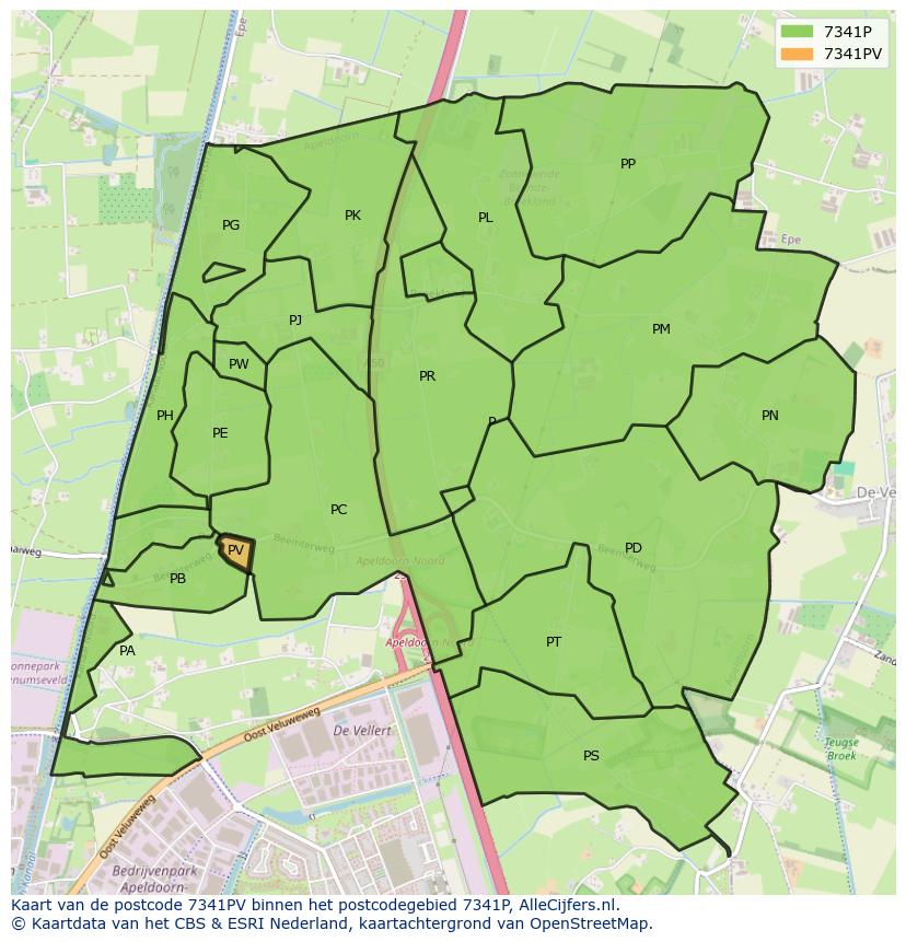 Afbeelding van het postcodegebied 7341 PV op de kaart.