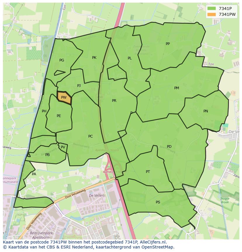 Afbeelding van het postcodegebied 7341 PW op de kaart.