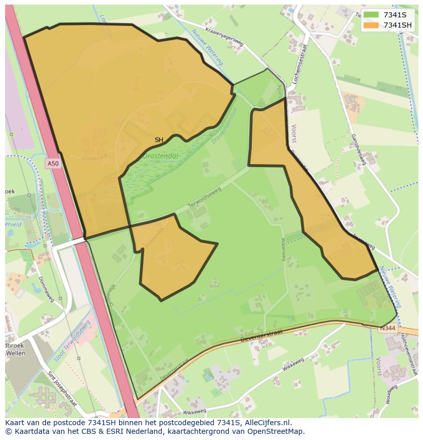 Afbeelding van het postcodegebied 7341 SH op de kaart.