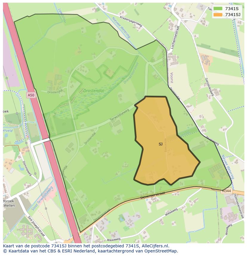 Afbeelding van het postcodegebied 7341 SJ op de kaart.