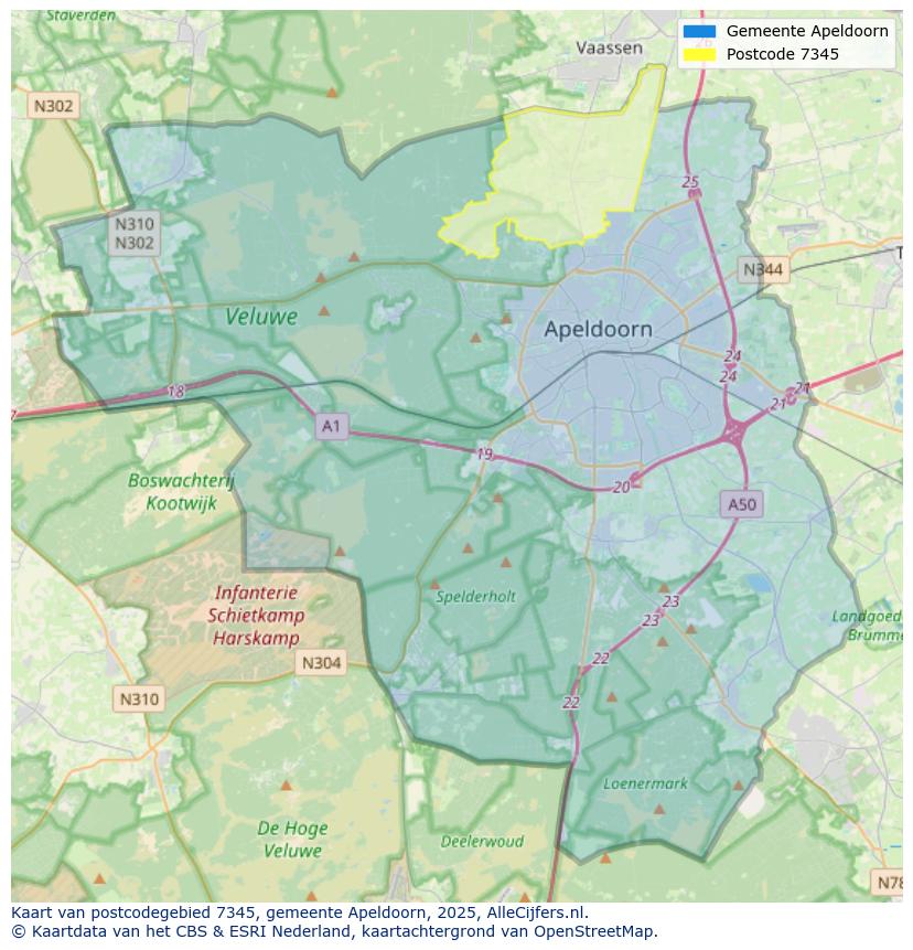 Afbeelding van het postcodegebied 7345 op de kaart.