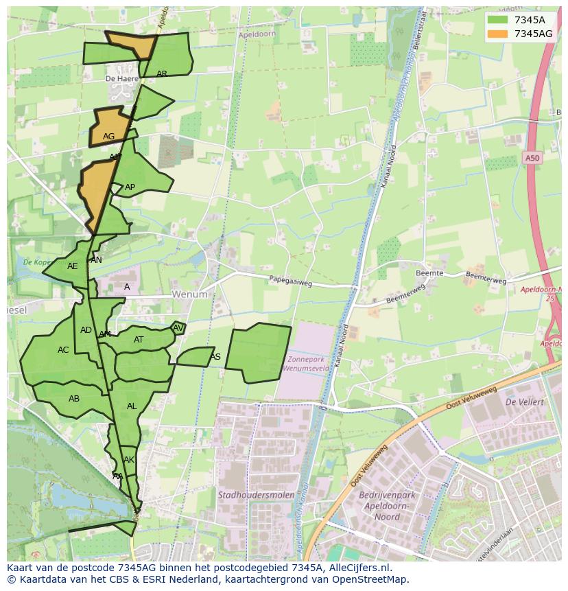 Afbeelding van het postcodegebied 7345 AG op de kaart.
