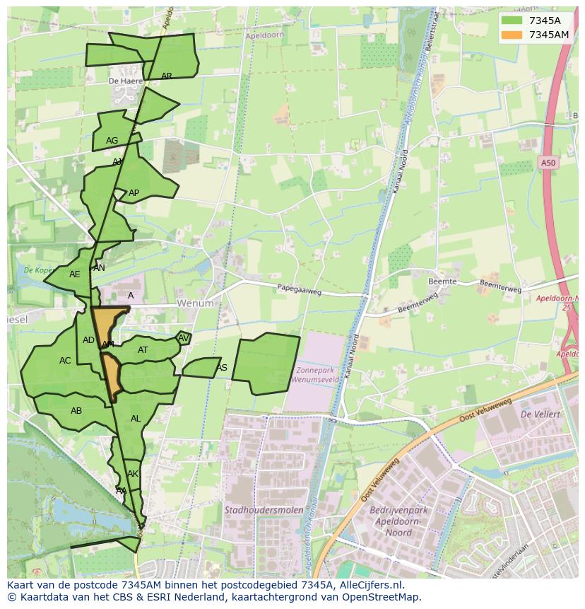 Afbeelding van het postcodegebied 7345 AM op de kaart.