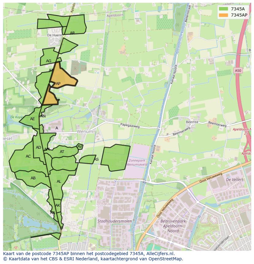 Afbeelding van het postcodegebied 7345 AP op de kaart.