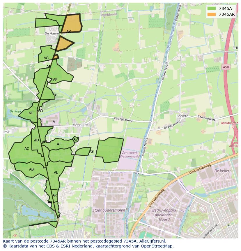 Afbeelding van het postcodegebied 7345 AR op de kaart.