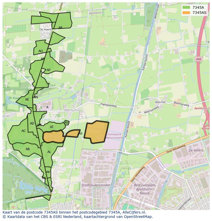 Afbeelding van het postcodegebied 7345 AS op de kaart.