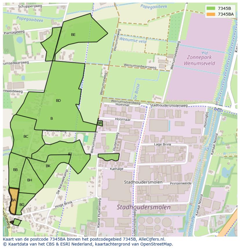 Afbeelding van het postcodegebied 7345 BA op de kaart.