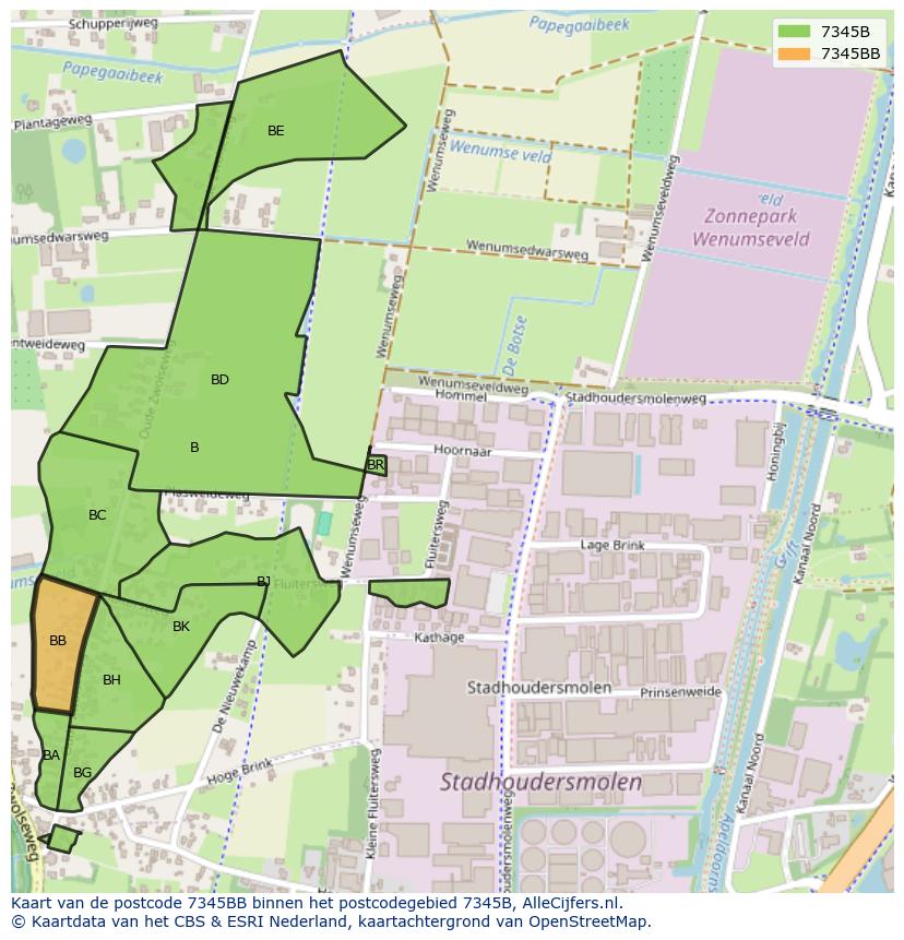 Afbeelding van het postcodegebied 7345 BB op de kaart.