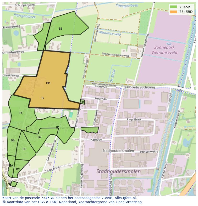 Afbeelding van het postcodegebied 7345 BD op de kaart.