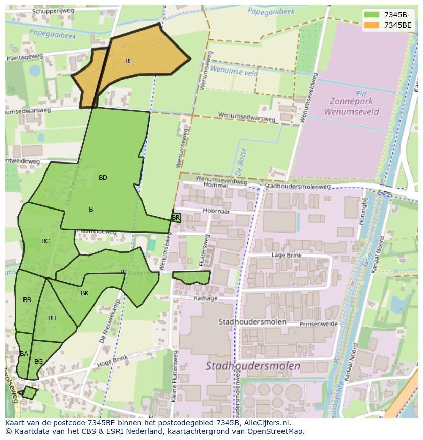 Afbeelding van het postcodegebied 7345 BE op de kaart.