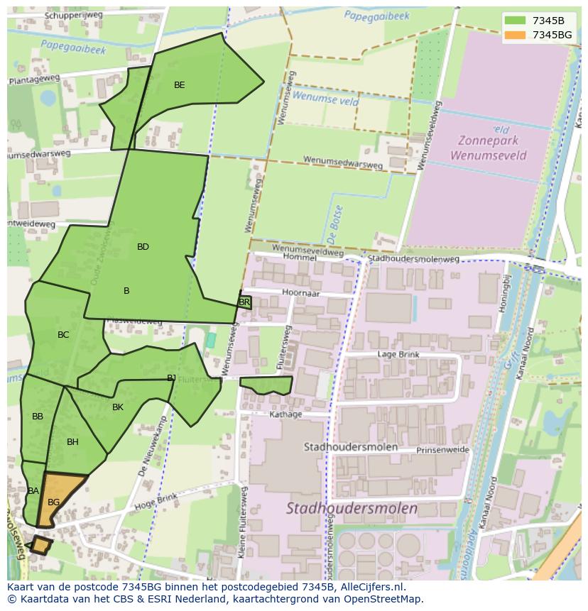 Afbeelding van het postcodegebied 7345 BG op de kaart.