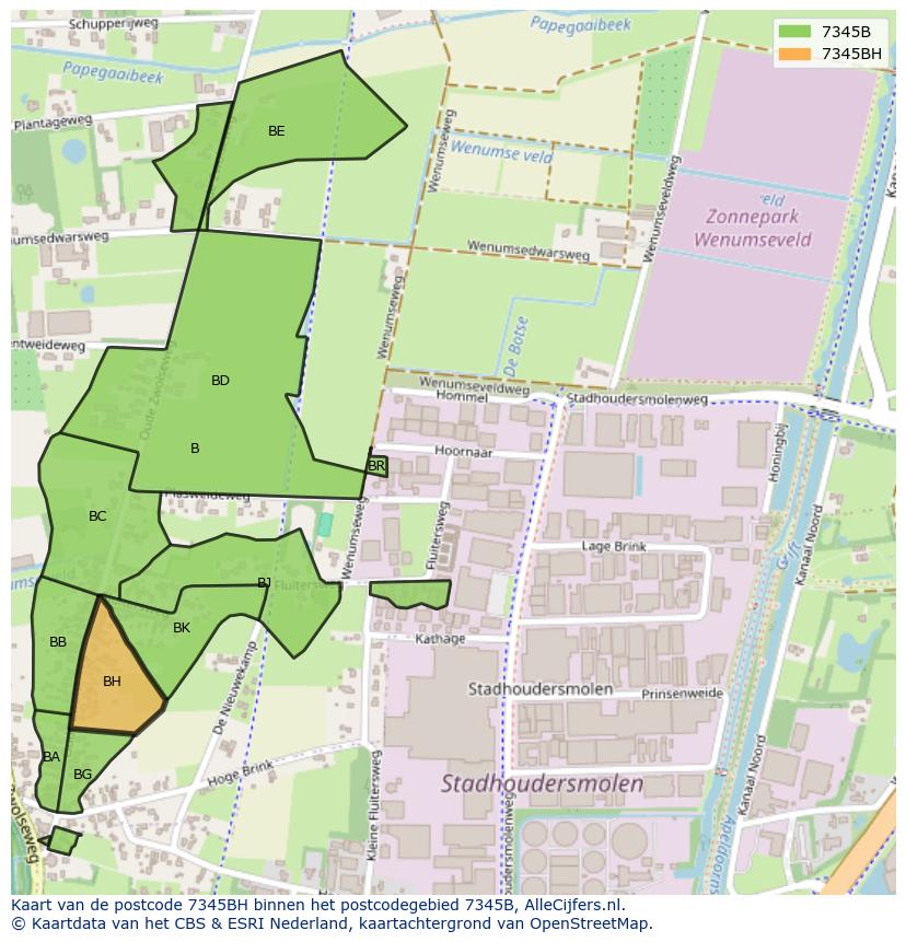 Afbeelding van het postcodegebied 7345 BH op de kaart.