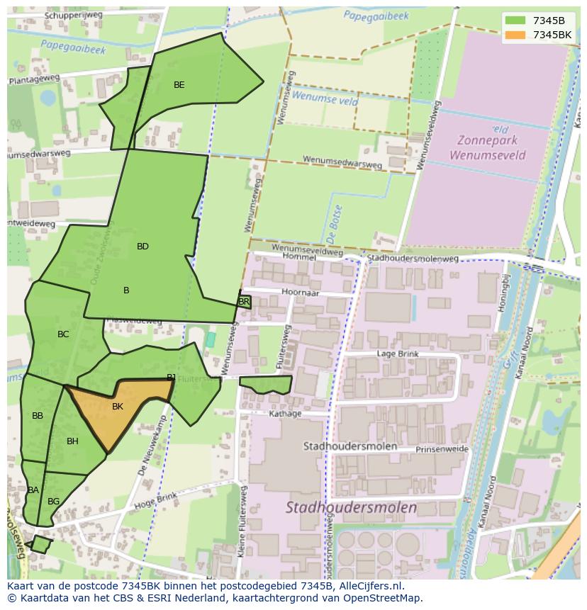 Afbeelding van het postcodegebied 7345 BK op de kaart.
