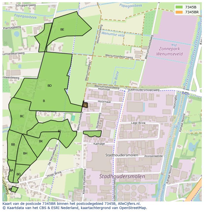 Afbeelding van het postcodegebied 7345 BR op de kaart.