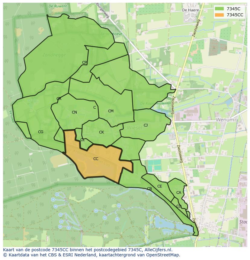 Afbeelding van het postcodegebied 7345 CC op de kaart.