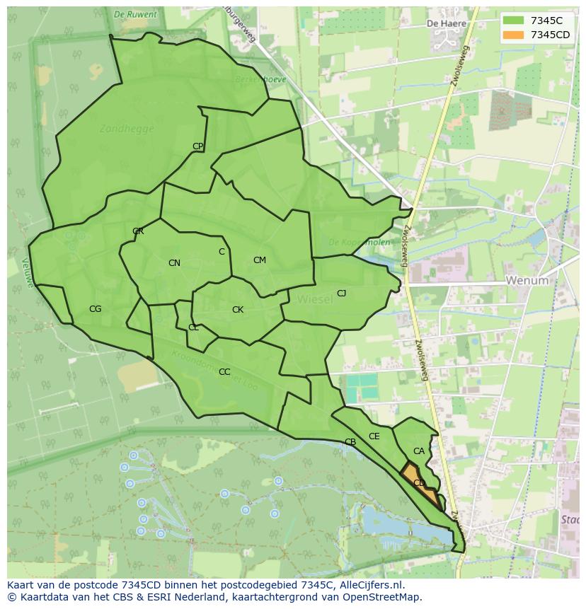 Afbeelding van het postcodegebied 7345 CD op de kaart.