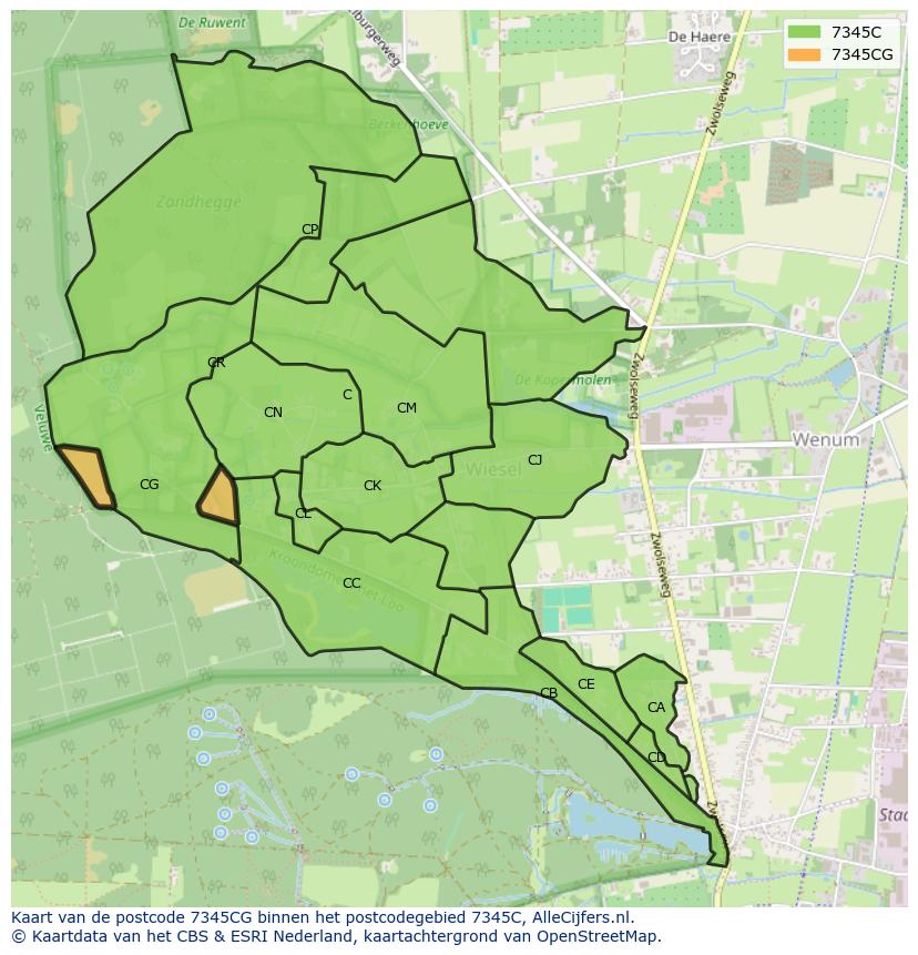 Afbeelding van het postcodegebied 7345 CG op de kaart.