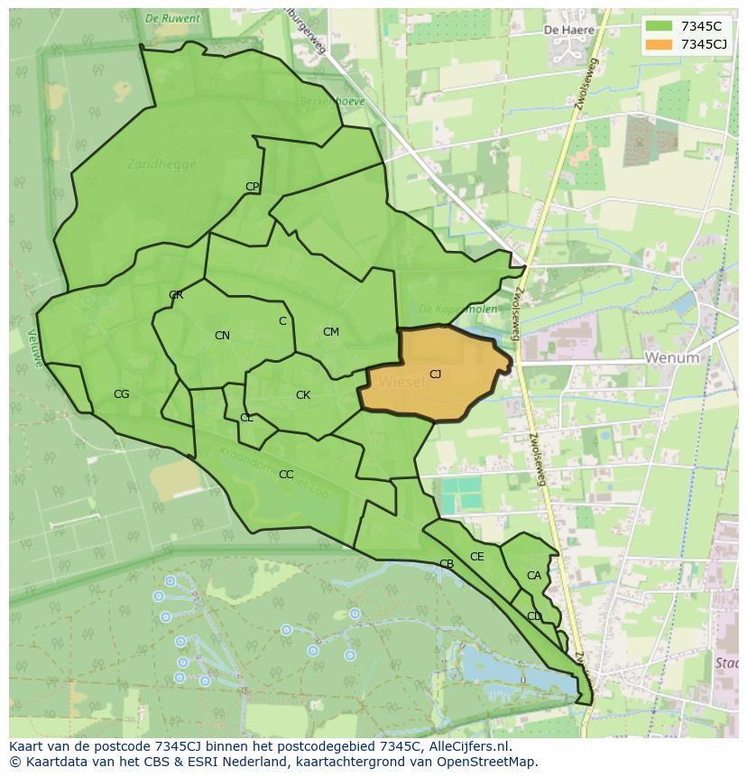 Afbeelding van het postcodegebied 7345 CJ op de kaart.