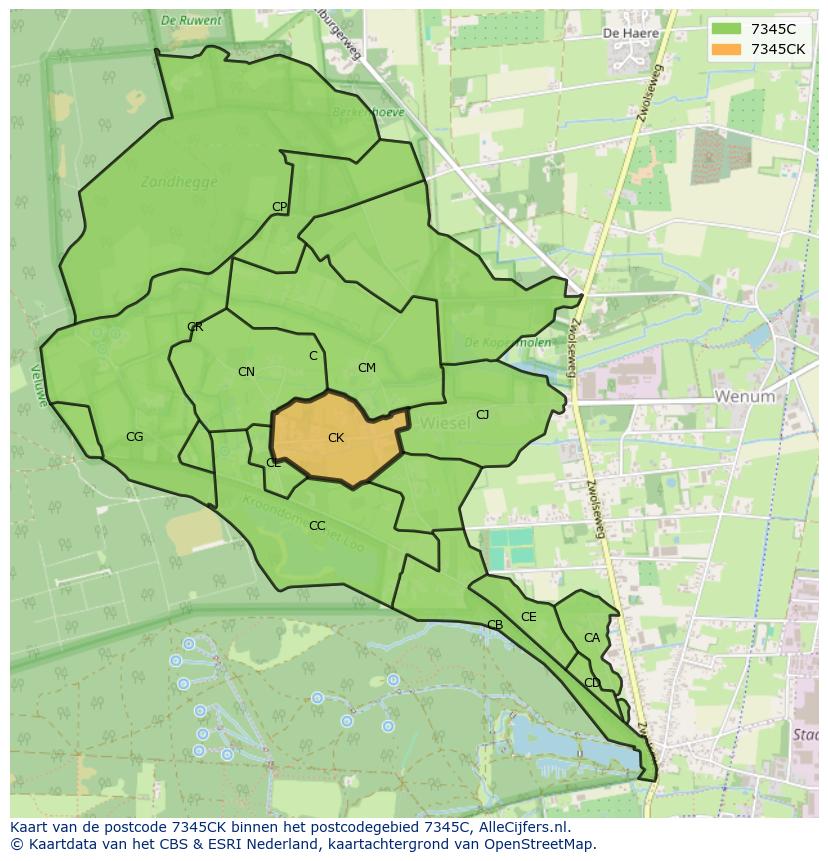 Afbeelding van het postcodegebied 7345 CK op de kaart.