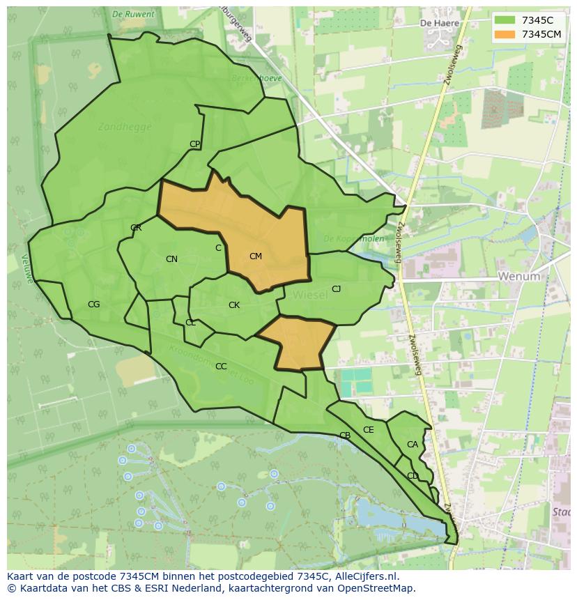 Afbeelding van het postcodegebied 7345 CM op de kaart.