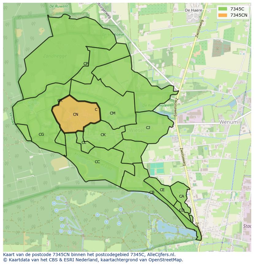 Afbeelding van het postcodegebied 7345 CN op de kaart.