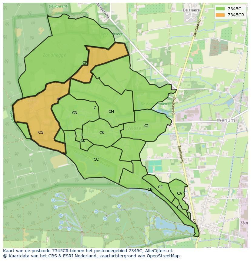 Afbeelding van het postcodegebied 7345 CR op de kaart.