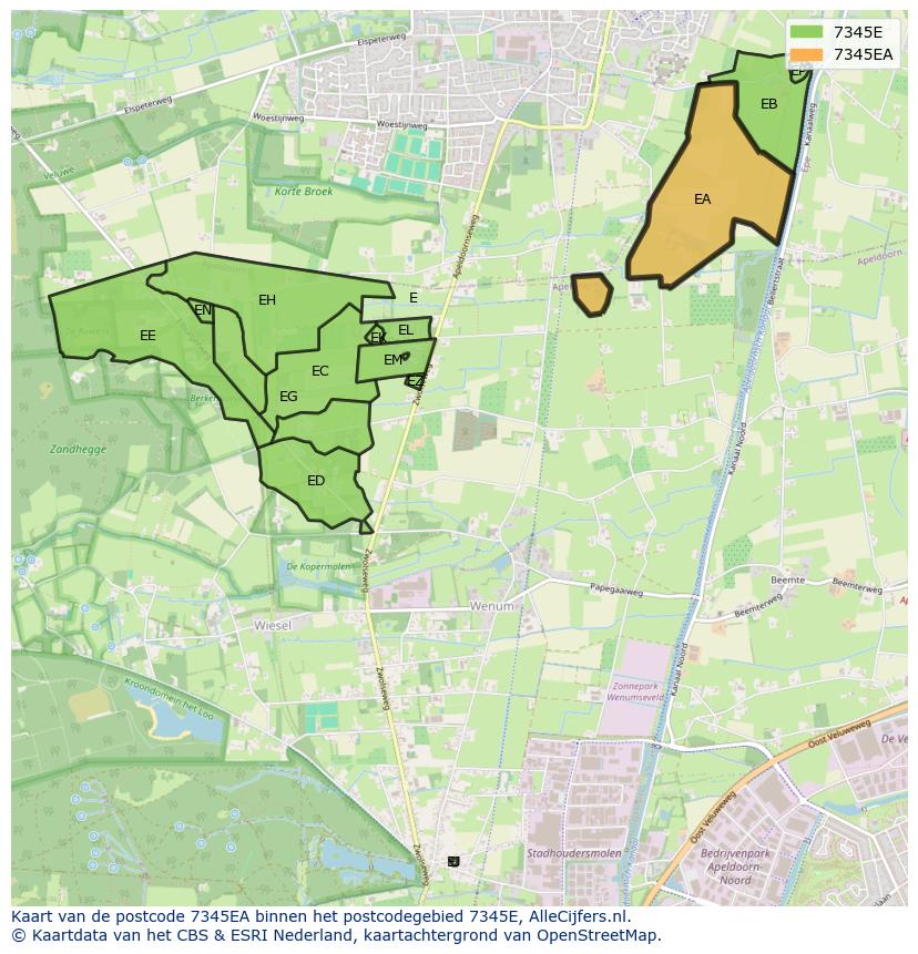 Afbeelding van het postcodegebied 7345 EA op de kaart.