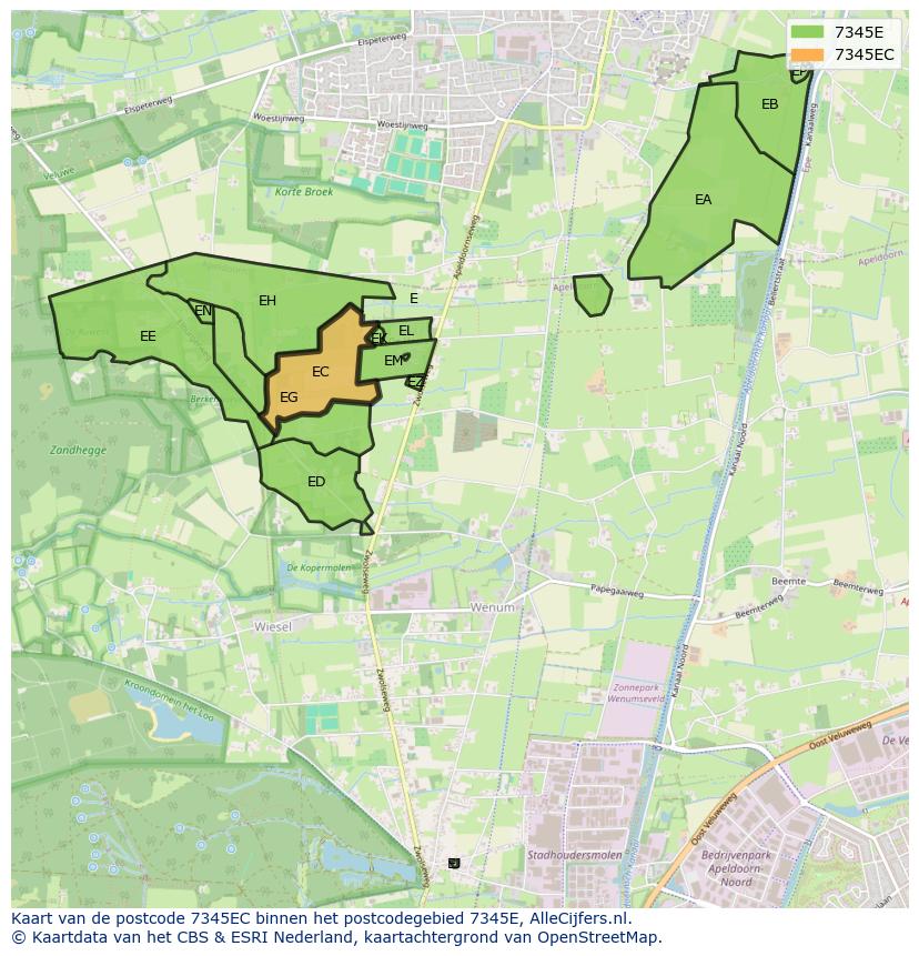 Afbeelding van het postcodegebied 7345 EC op de kaart.