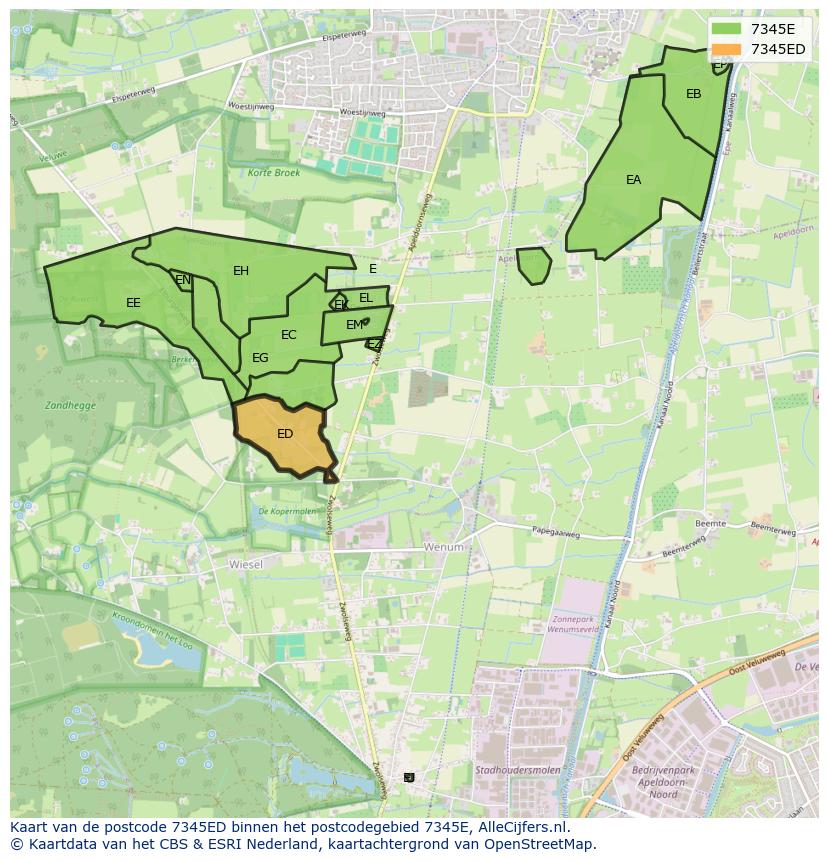 Afbeelding van het postcodegebied 7345 ED op de kaart.