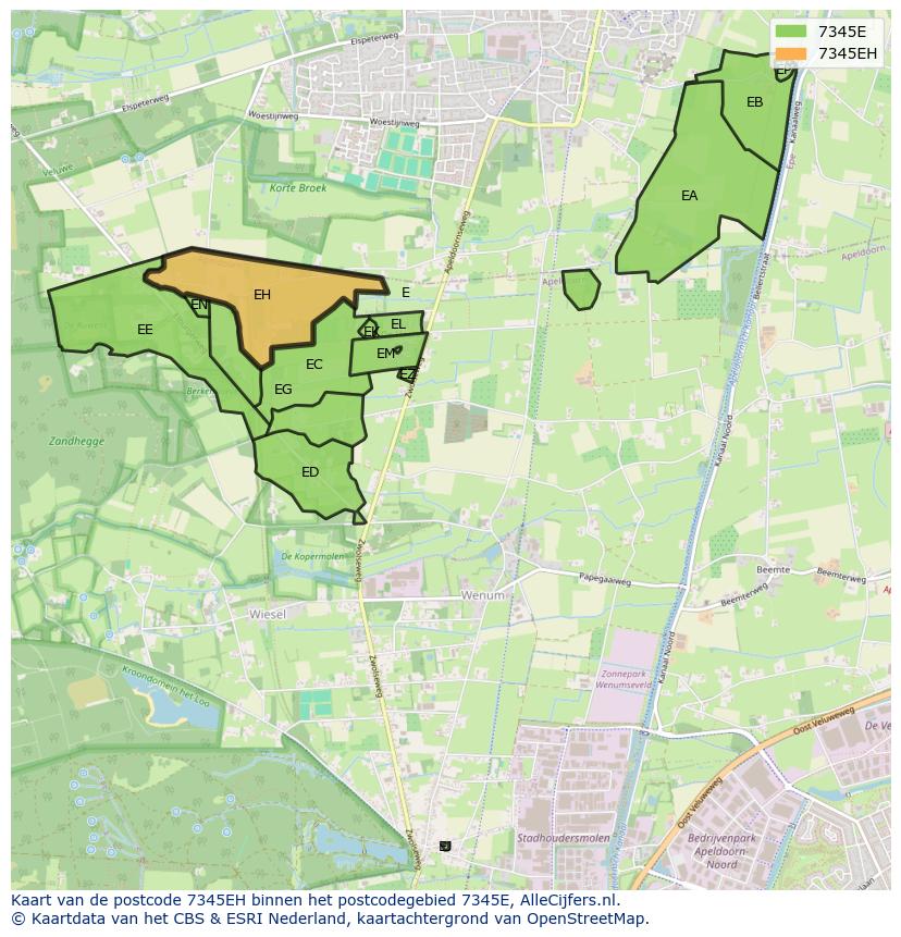 Afbeelding van het postcodegebied 7345 EH op de kaart.