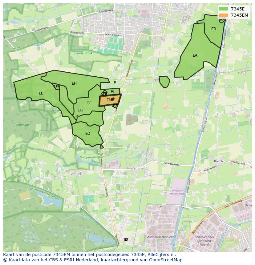 Afbeelding van het postcodegebied 7345 EM op de kaart.