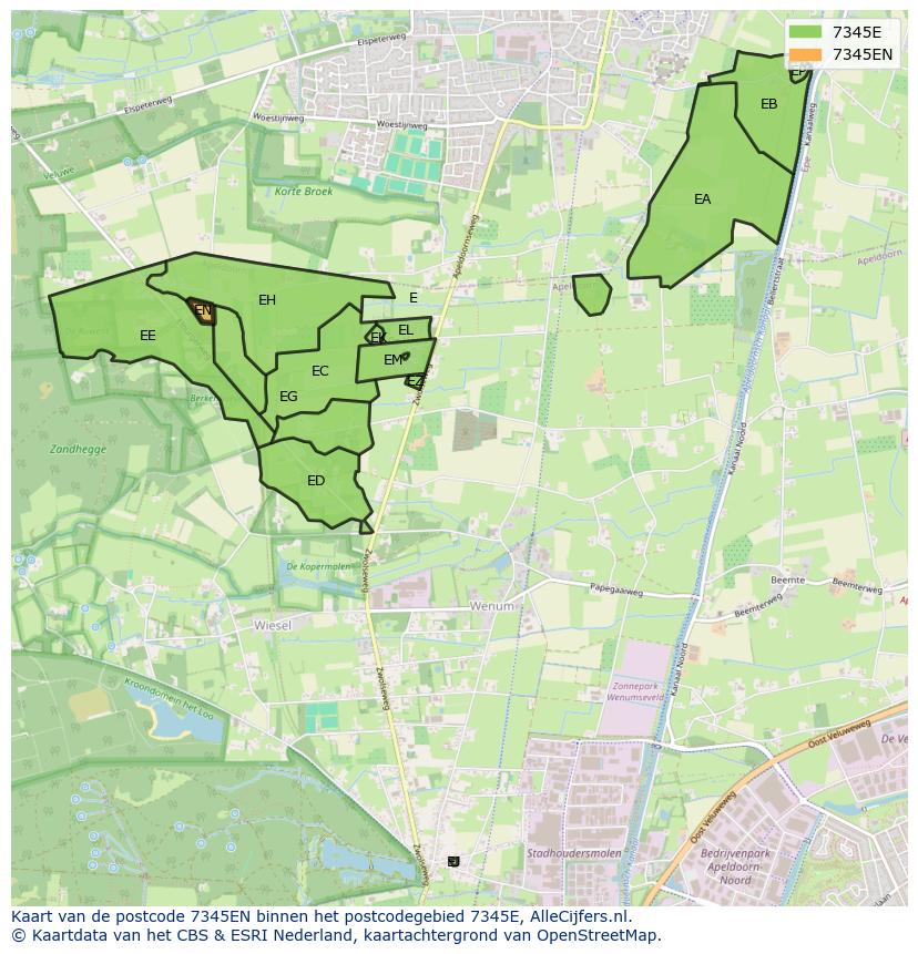 Afbeelding van het postcodegebied 7345 EN op de kaart.