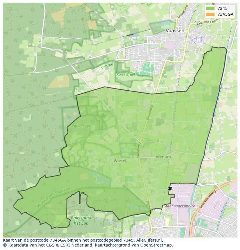 Afbeelding van het postcodegebied 7345 GA op de kaart.