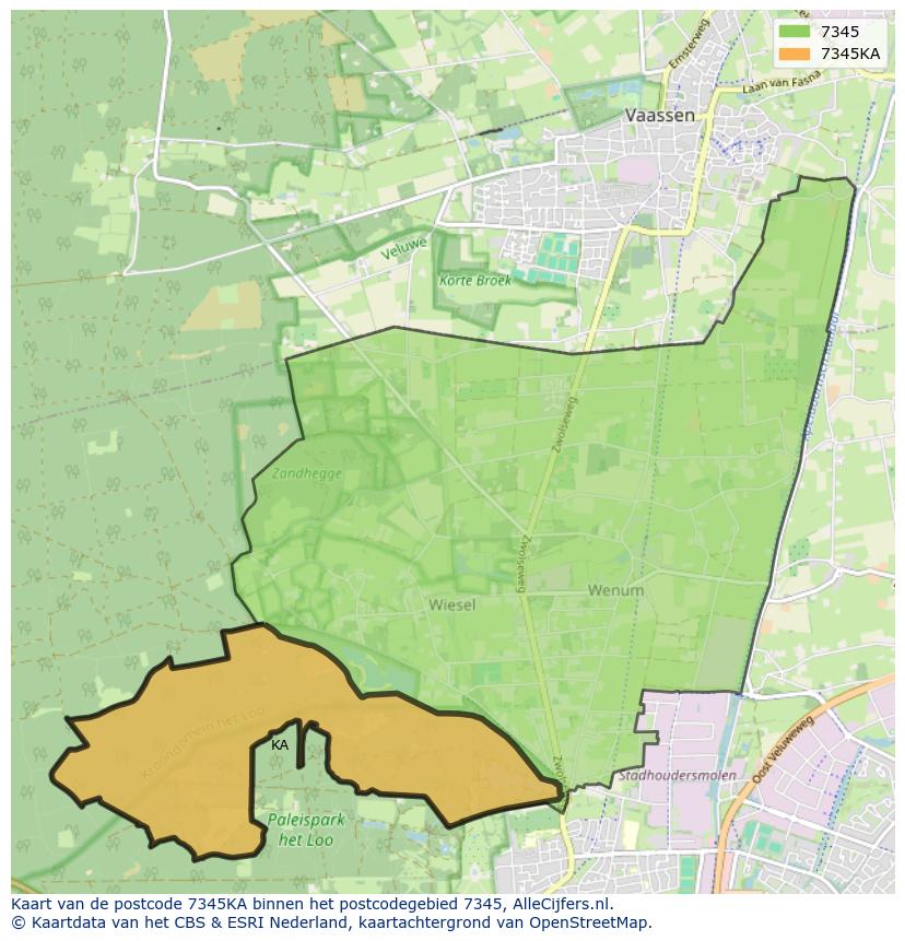 Afbeelding van het postcodegebied 7345 KA op de kaart.
