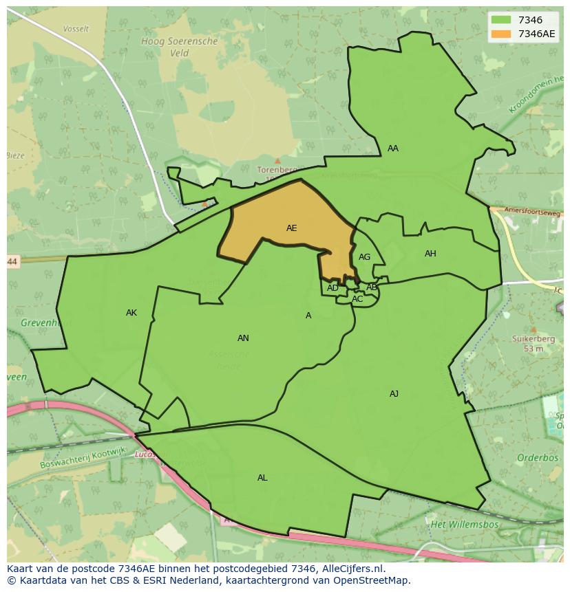 Afbeelding van het postcodegebied 7346 AE op de kaart.