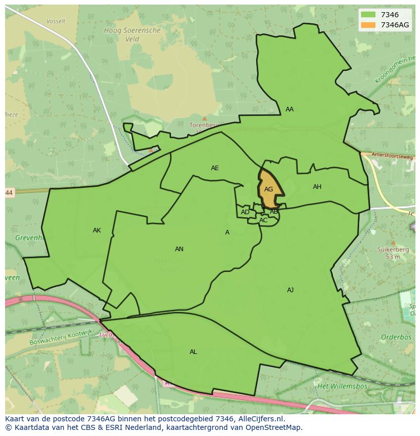 Afbeelding van het postcodegebied 7346 AG op de kaart.