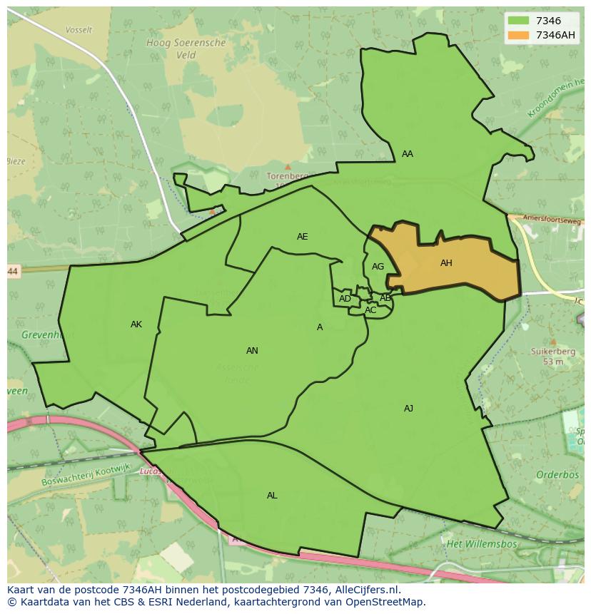 Afbeelding van het postcodegebied 7346 AH op de kaart.