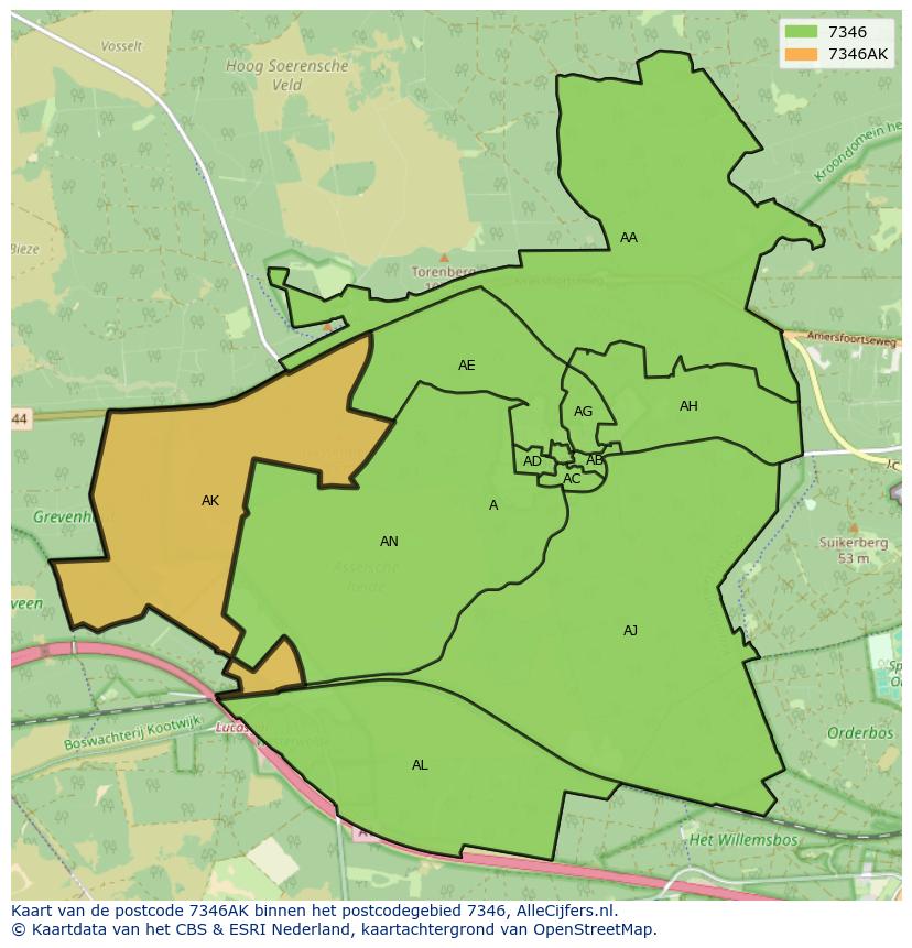 Afbeelding van het postcodegebied 7346 AK op de kaart.