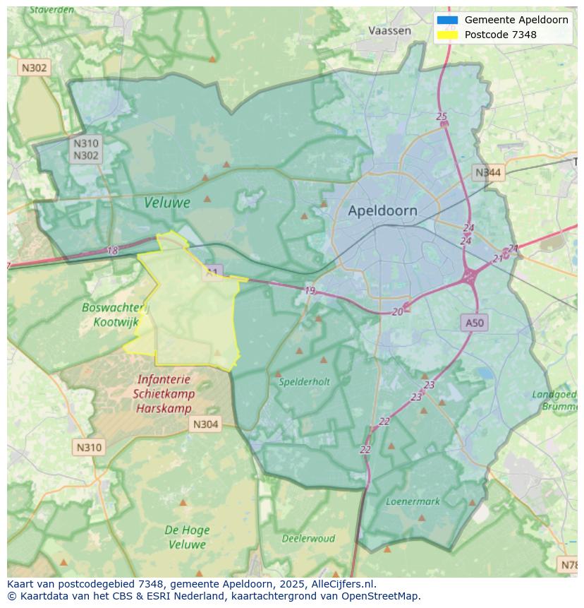 Afbeelding van het postcodegebied 7348 op de kaart.