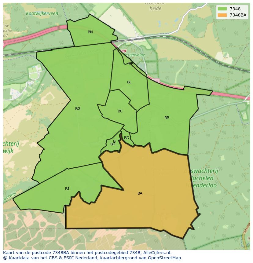 Afbeelding van het postcodegebied 7348 BA op de kaart.