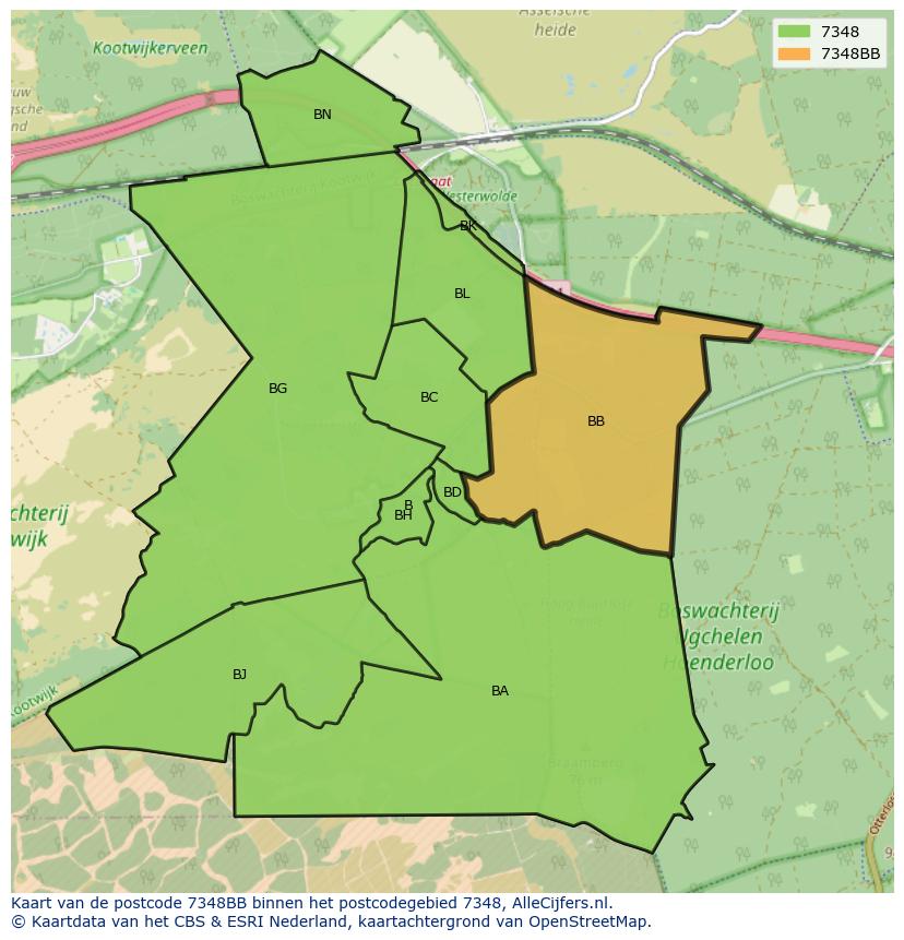 Afbeelding van het postcodegebied 7348 BB op de kaart.