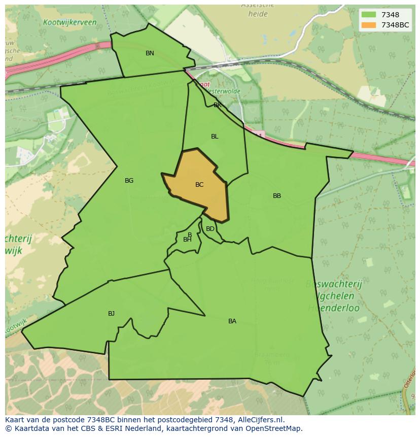 Afbeelding van het postcodegebied 7348 BC op de kaart.
