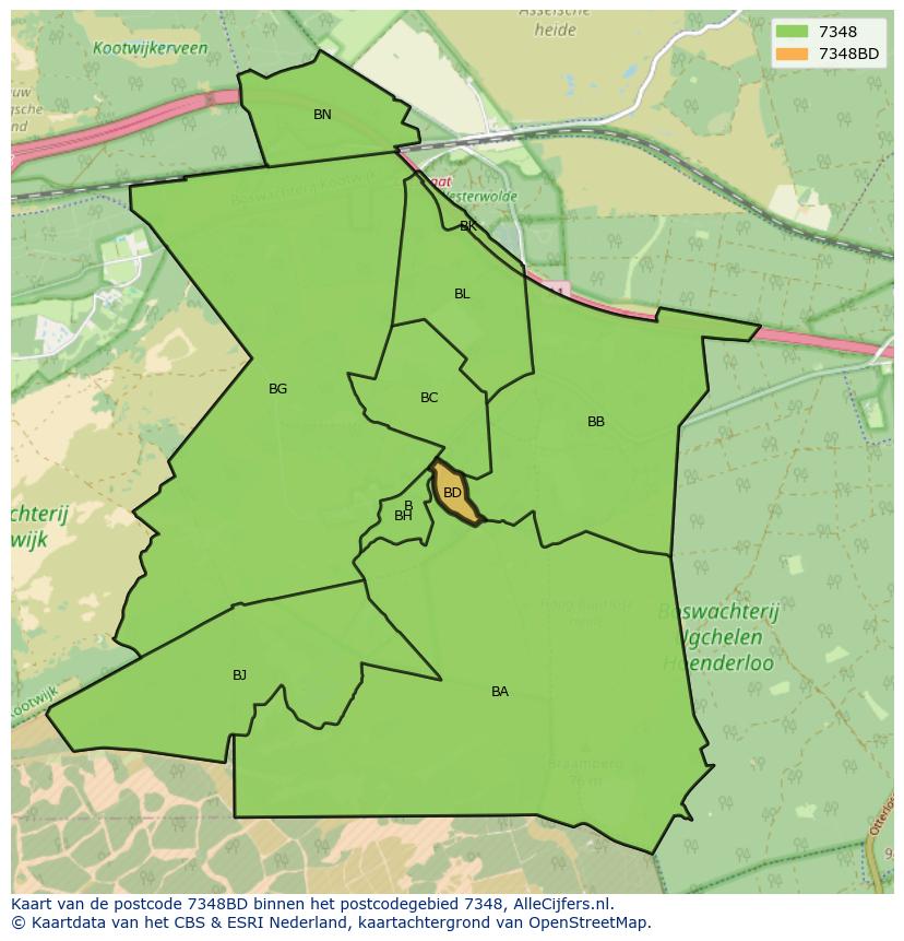 Afbeelding van het postcodegebied 7348 BD op de kaart.