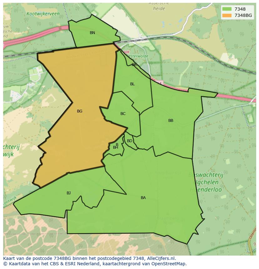 Afbeelding van het postcodegebied 7348 BG op de kaart.