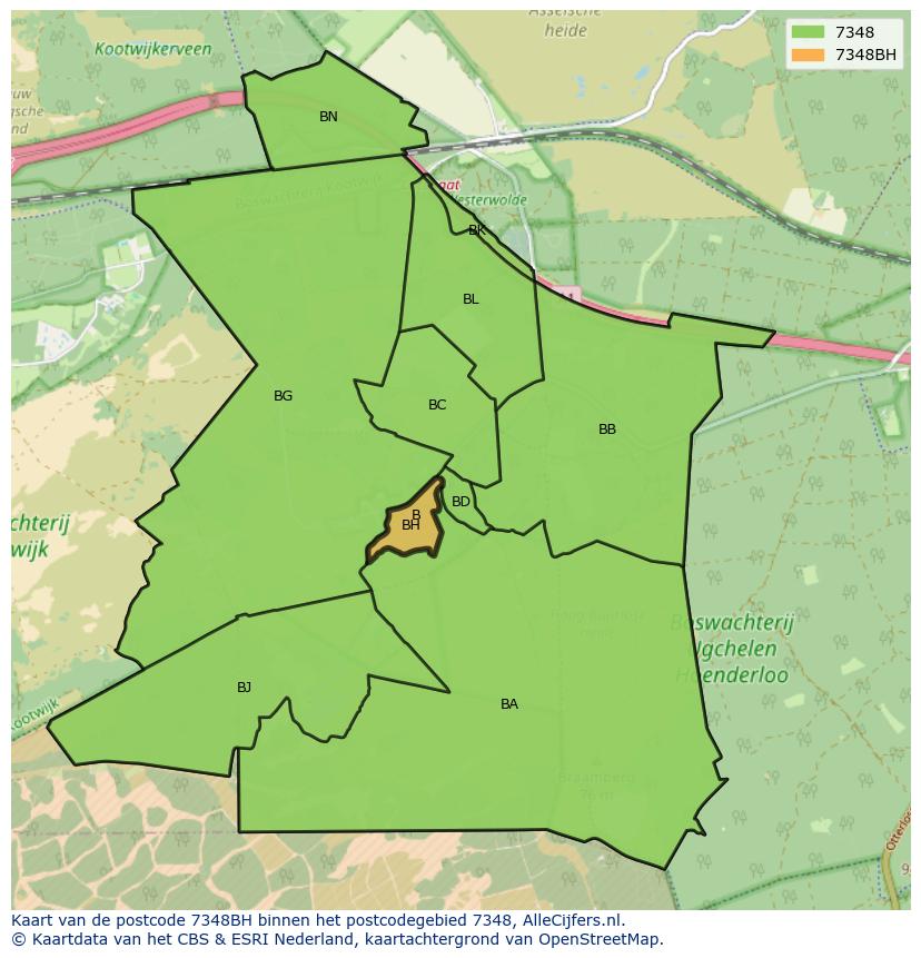 Afbeelding van het postcodegebied 7348 BH op de kaart.